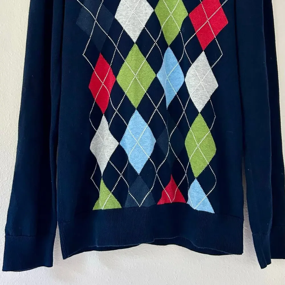 Vintage Old Navy Argyle knit sweater crewneck old money country club Y2K Prep M